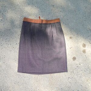 LOFT Gray Tweed Wool Blend Pencil Skirt Brown Ribbon Waist Petite 2P Office Work